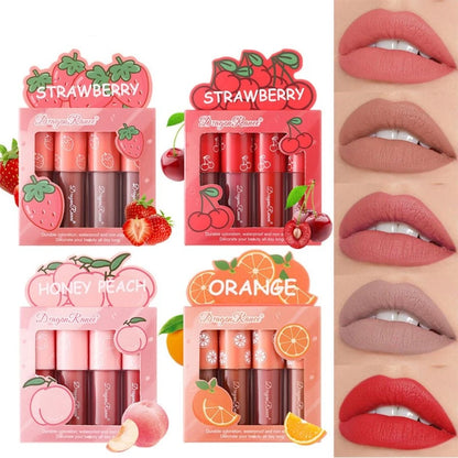 Velvet Matte Lip Glaze Set, Non-Fading, Non-Stick Cup, Fruit Makeup