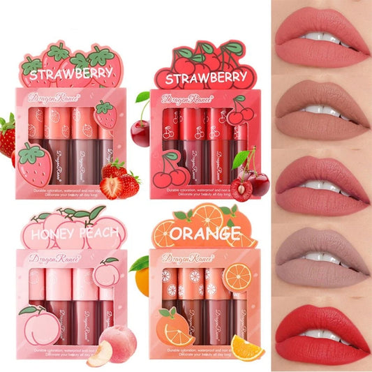 Velvet Matte Lip Glaze Set, Non-Fading, Non-Stick Cup, Fruit Makeup