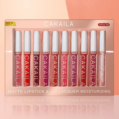 CAKAILA 10pcs/set Nude Lip Gloss Matte Velvet Lipstick Waterproof