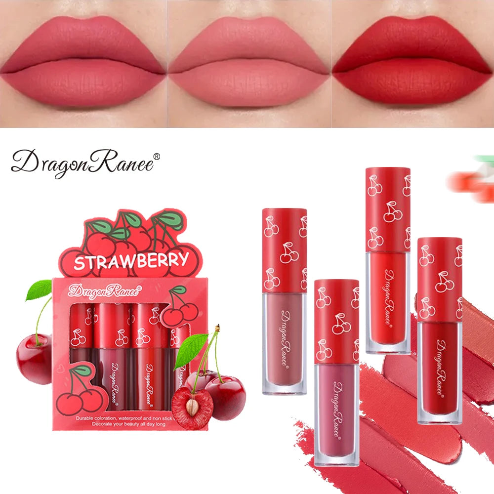 Velvet Matte Lip Glaze Set, Non-Fading, Non-Stick Cup, Fruit Makeup