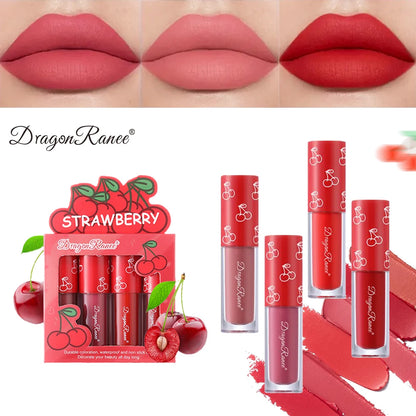 Velvet Matte Lip Glaze Set, Non-Fading, Non-Stick Cup, Fruit Makeup