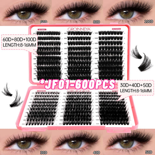 GROINNEYA Lashes Cluster DIY Lash Extension Mixed Tray Clusters