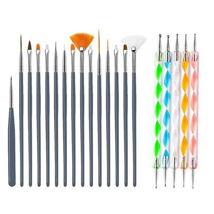 20/15pc Nails Art Brushes Set Manicure Liquid Powder Carving UV Nail