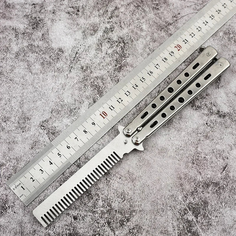 Foldable Comb Stainless Steel Practice Training Butterfly Knife Comb