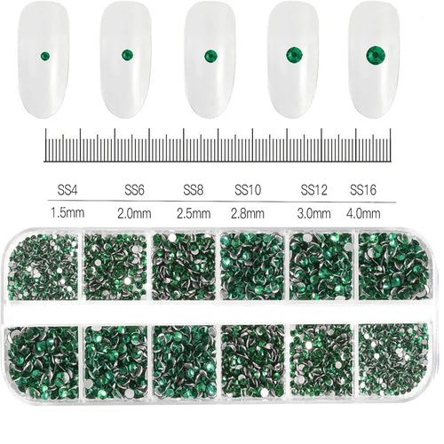 12Grids SS6-SS30 Mixed Nail Rhinestones Shiny Clear/Gold/Pink/Blue