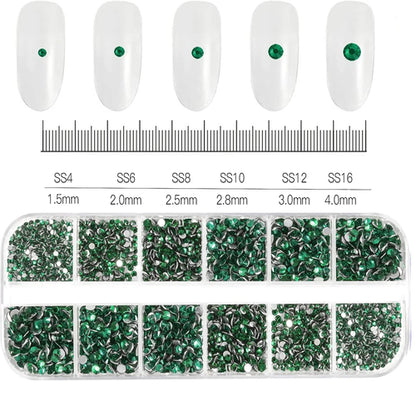12Grids SS6-SS30 Mixed Nail Rhinestones Shiny Clear/Gold/Pink/Blue