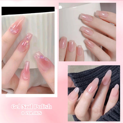 8pcs Nude Jelly Gel Nail Polish Set With Box Translucent Color Semi