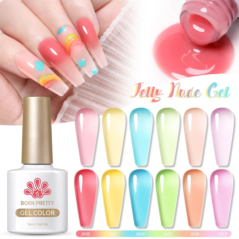 BORN PRETTY 10ml Translucent Jelly Nude Gel Nail Polish Colorful