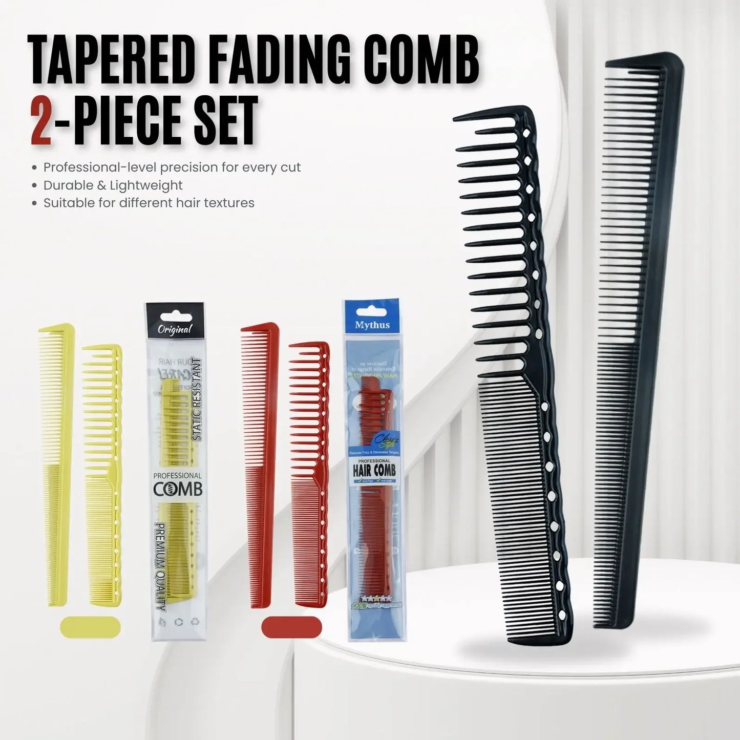 2pcs Set Professional Barbershop Hairdressing Dense Teeth Comb