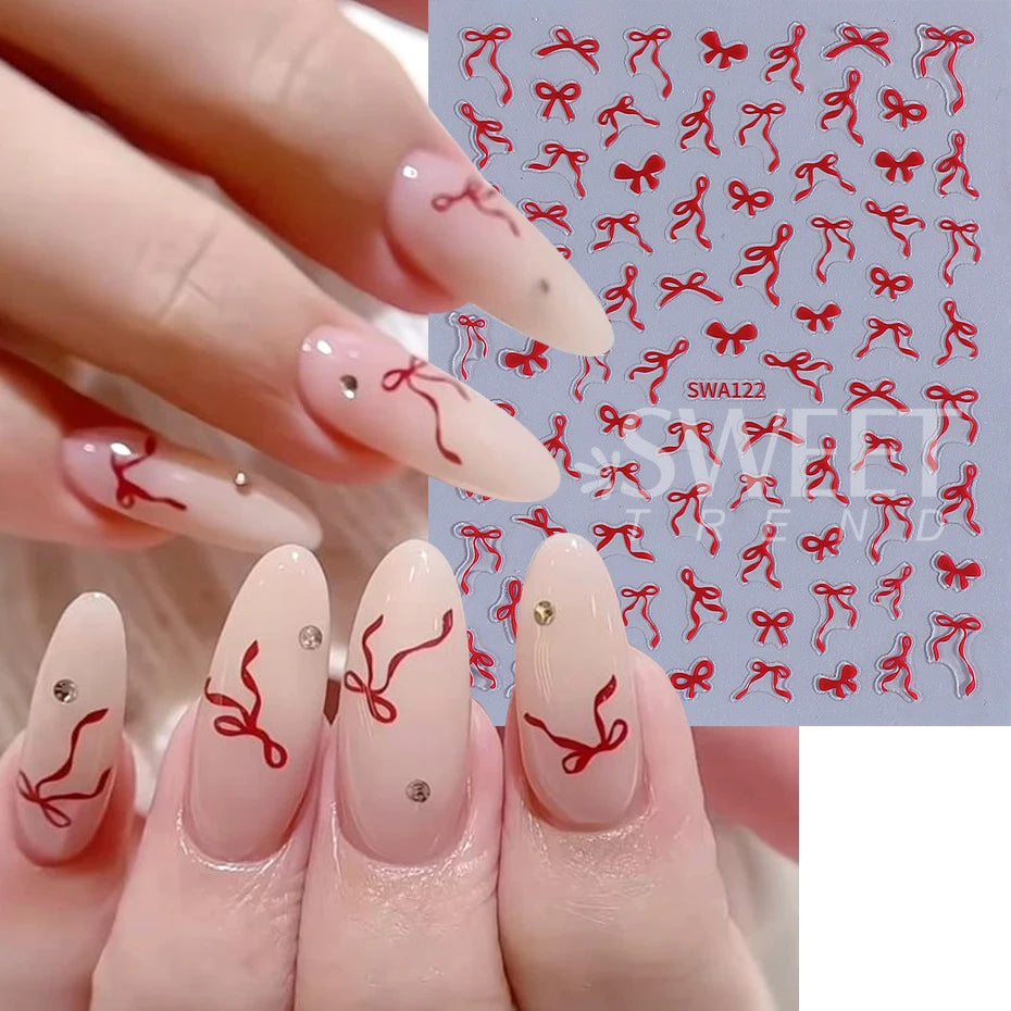 4/8pcs Bowknot Ribbon Nail Stickers Mini Kawaii Lace Bow Tie Design