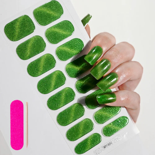 16Tips Semi-Cured Gel Nail Sticker Pure Color UV/LED Lamp Gel Nail