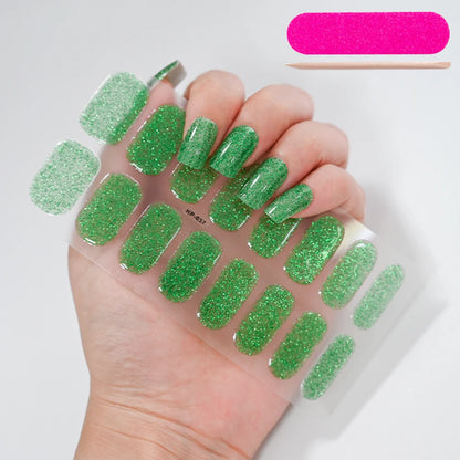 16Tips Semi-Cured Gel Nail Sticker Pure Color UV/LED Lamp Gel Nail