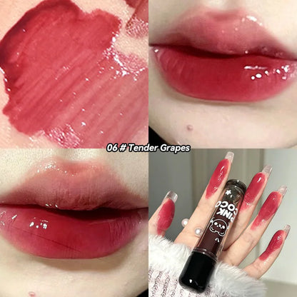 PINKCOCO Bear Doodle Mirror Lip Glaze — Long-Lasting Shiny Lip Gloss,