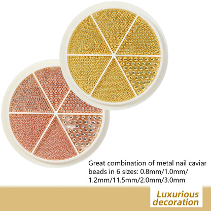 6 Grids Nail Art Tiny Steel Caviar Beads 0.8-1.5mm Mixed Size 3D
