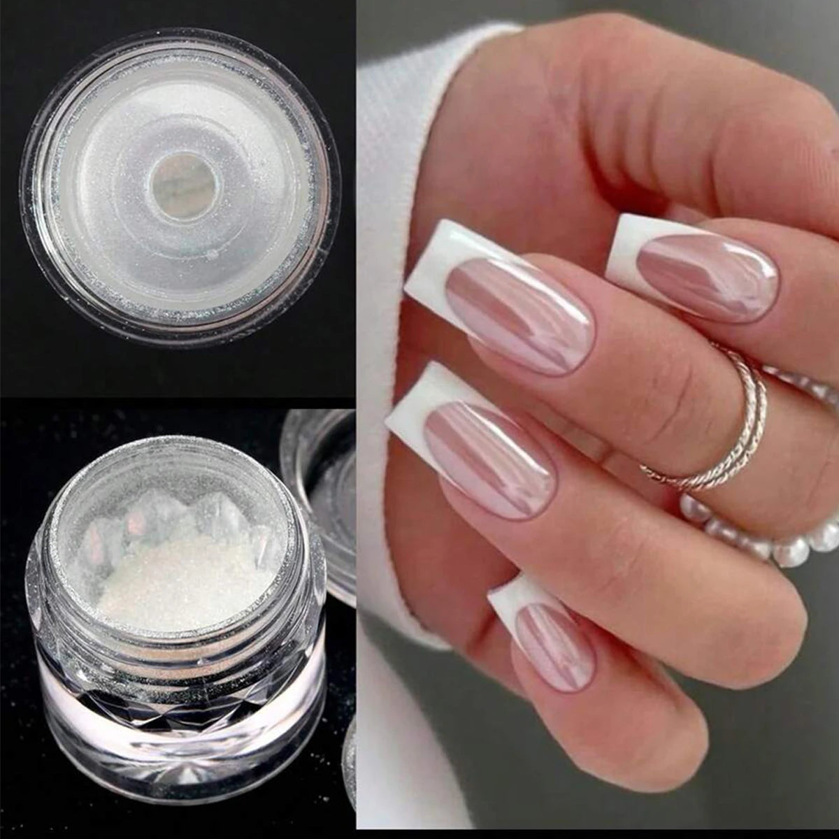 1pc Chrome Nail Powder Ice Transparent Aurora High Gloss Pearl Rainbow