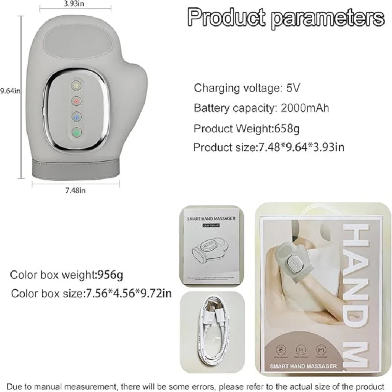 Cordless Hand Massager with Heat and Compression Electric Portable