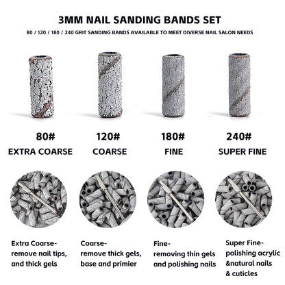 3mm Nail Sanding Bands-80/120/180/240 Grit Mini Nail Drill Bit
