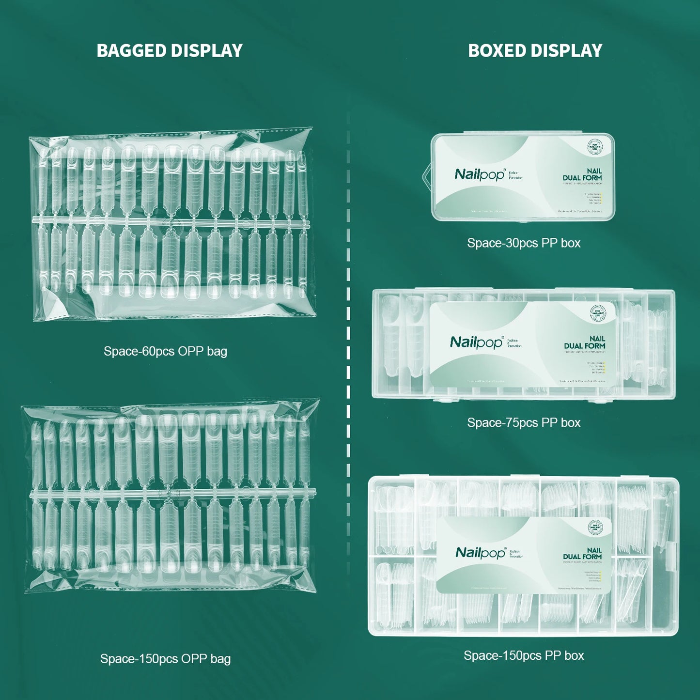 Nailpop Space French Dual Forms 15 Sizes 60/150PCS Transparen Reusable