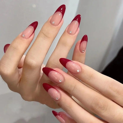 24pcs Long Almond Fake Nails White French Press on Nails Simple Full