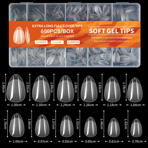 100/600Pcs Short Almond Nail Tips Soft Gel Nail Tips Full Cover False