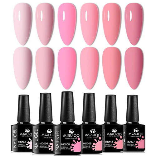 6pc All-season Gel Nail Polish Set Nude Pink Red Glitter Semi