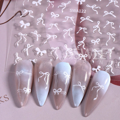 4/8pcs Bowknot Ribbon Nail Stickers Mini Kawaii Lace Bow Tie Design