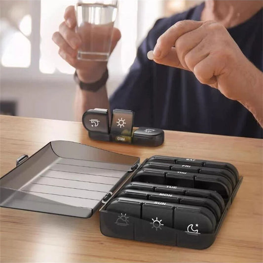 Weekly 21/3 Grids Pill Box Medicine Organizer Black Plastic Storage
