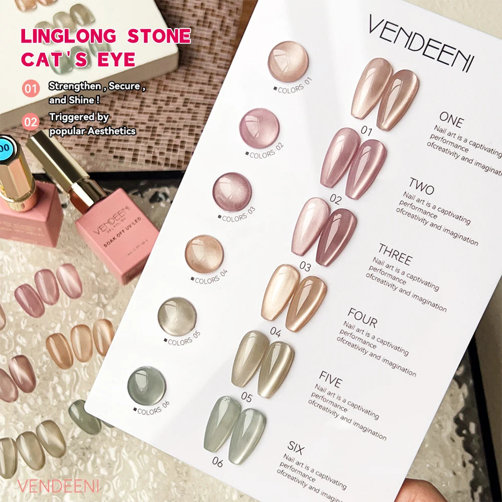 Vendeeni 6 Colors Magnetic Cat Eye Gel Nail Polish Set Pink UV LED