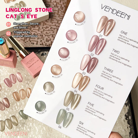 Vendeeni 6 Colors Magnetic Cat Eye Gel Nail Polish Set Pink UV LED