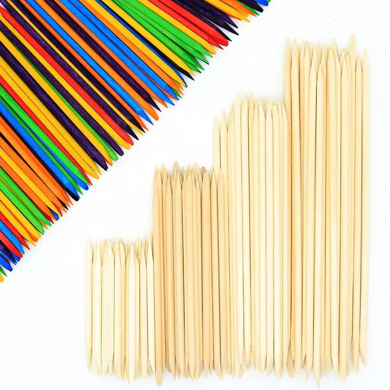 100PCS Cuticle Pusher Remover Nail Art Tools Orange Wood Sticks