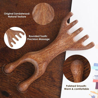 Natural Sandalwood Five-Claw Scalp Massager Gua Sha Tool Back