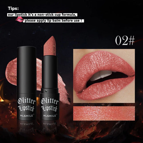 7Colors Glitter Lipstick Waterproof Long Lasting Diamond Pearlescent