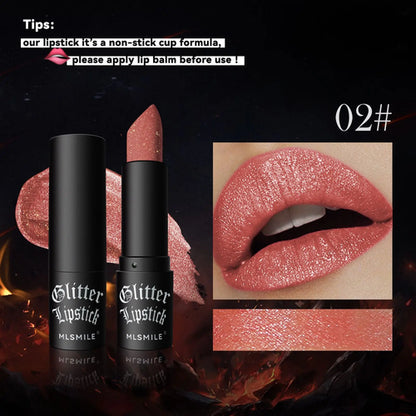 7Colors Glitter Lipstick Waterproof Long Lasting Diamond Pearlescent