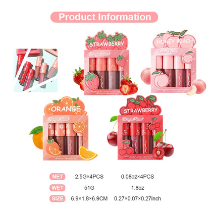 Velvet Matte Lip Glaze Set, Non-Fading, Non-Stick Cup, Fruit Makeup