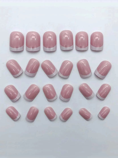 24pcs/set short square fake nails for women cute bride heart white