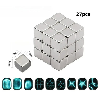 27pcs Cat Eye Magnet Cube for Nails Strong Magnetic Square Stick 9D/5D