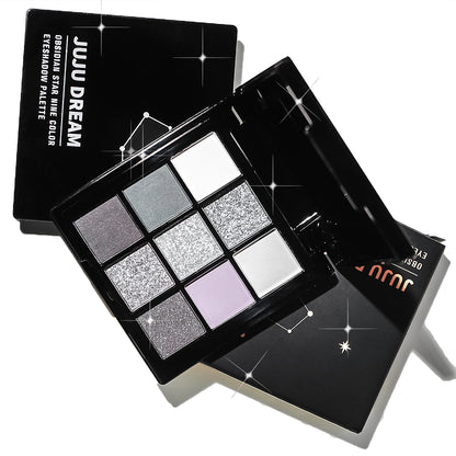 Nine-color eyeshadow palette, gray-pink smoky makeup, matte