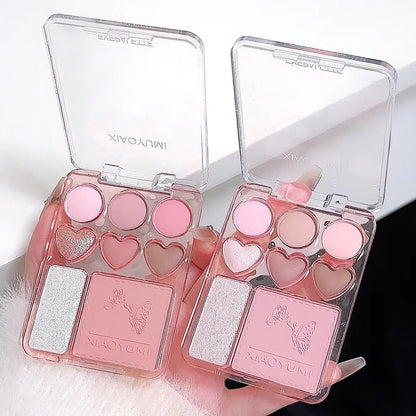 Heart-shaped 8-color eyeshadow tray with blush highlight - matte,