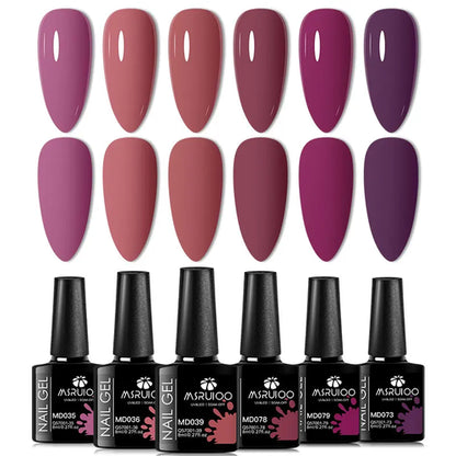 6pc All-season Gel Nail Polish Set Nude Pink Red Glitter Semi