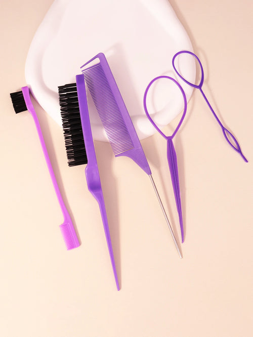 Hair brush and braid set, 5pcs/set, tear comb brush, edge brush, braid