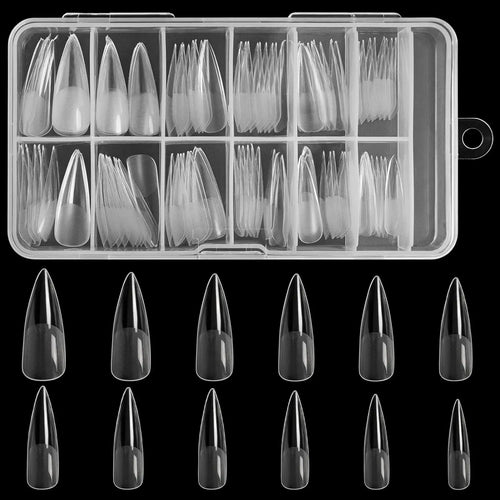 Stiletto Nail Tips 120 PCS Clear False Nails Artificial Full Cover 12