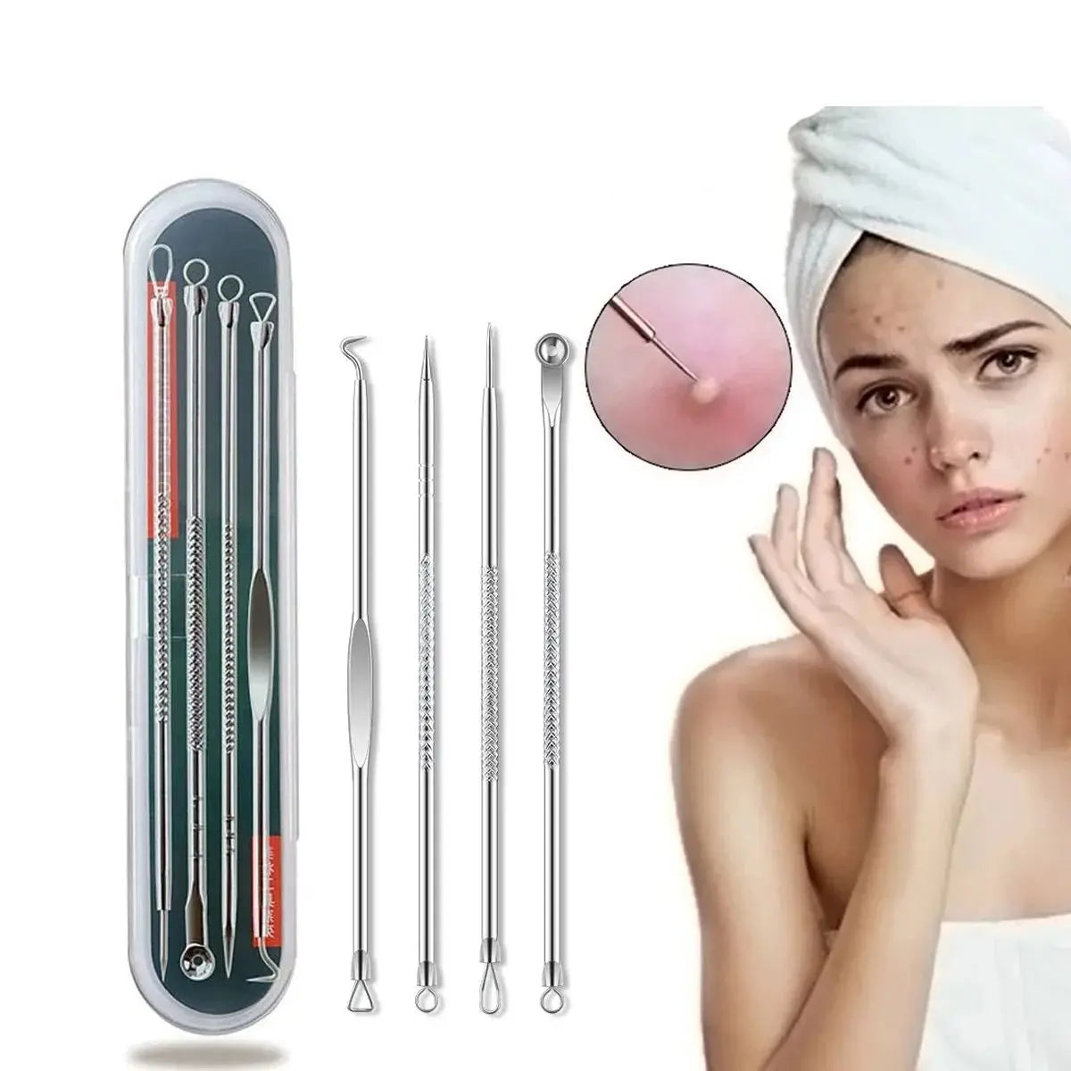 4PCS Blackhead Remover Acne Needle Tools Set Face Cleaning Black Dots