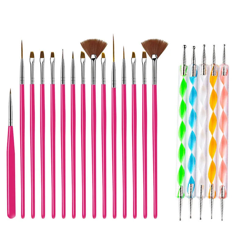 20/15pc Nails Art Brushes Set Manicure Liquid Powder Carving UV Nail
