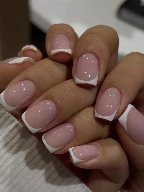 24pcs/set short square fake nails for women cute bride heart white