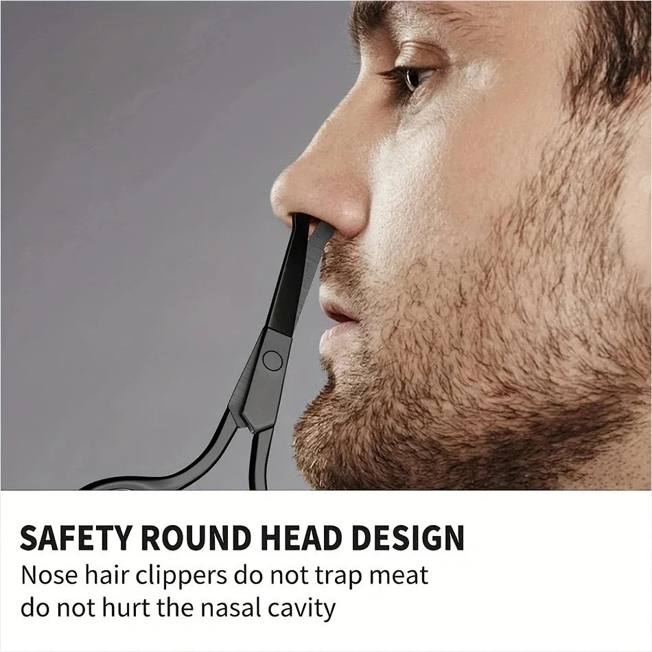 Unisex Stainless Steel Black Round Head Safe Nose Hair Scissors (Do
