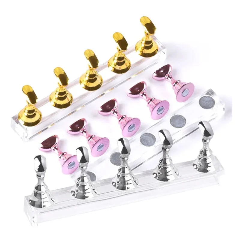 5pcs/Pack Chess Magnetic Nail Holder Practice Display Stand Gold