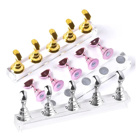 5pcs/Pack Chess Magnetic Nail Holder Practice Display Stand Gold