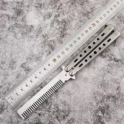 Foldable Comb Stainless Steel Practice Training Butterfly Knife Comb