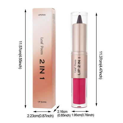 2IN1 Tapered Gradient Lipliner Pen Nude Brown Mirror Glass Lip Gloss