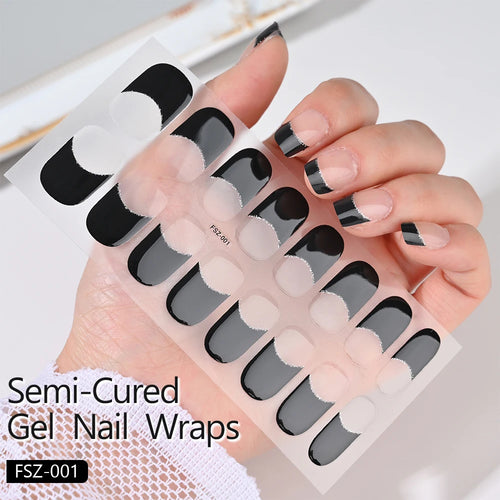 16Tips Semi-Cured Gel Nail Sticker Pure Color UV/LED Lamp Gel Nail